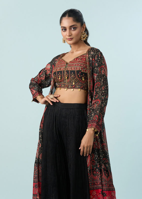 Mohey Women Chic Black Tri Tone Ensemble Indo Western