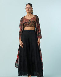 Mohey Women Chic Black Tri Tone Ensemble Indo Western
