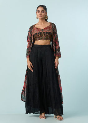 Mohey Women Chic Black Tri Tone Ensemble Indo Western