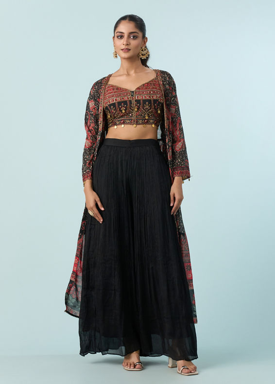 Mohey Women Chic Black Tri Tone Ensemble Indo Western