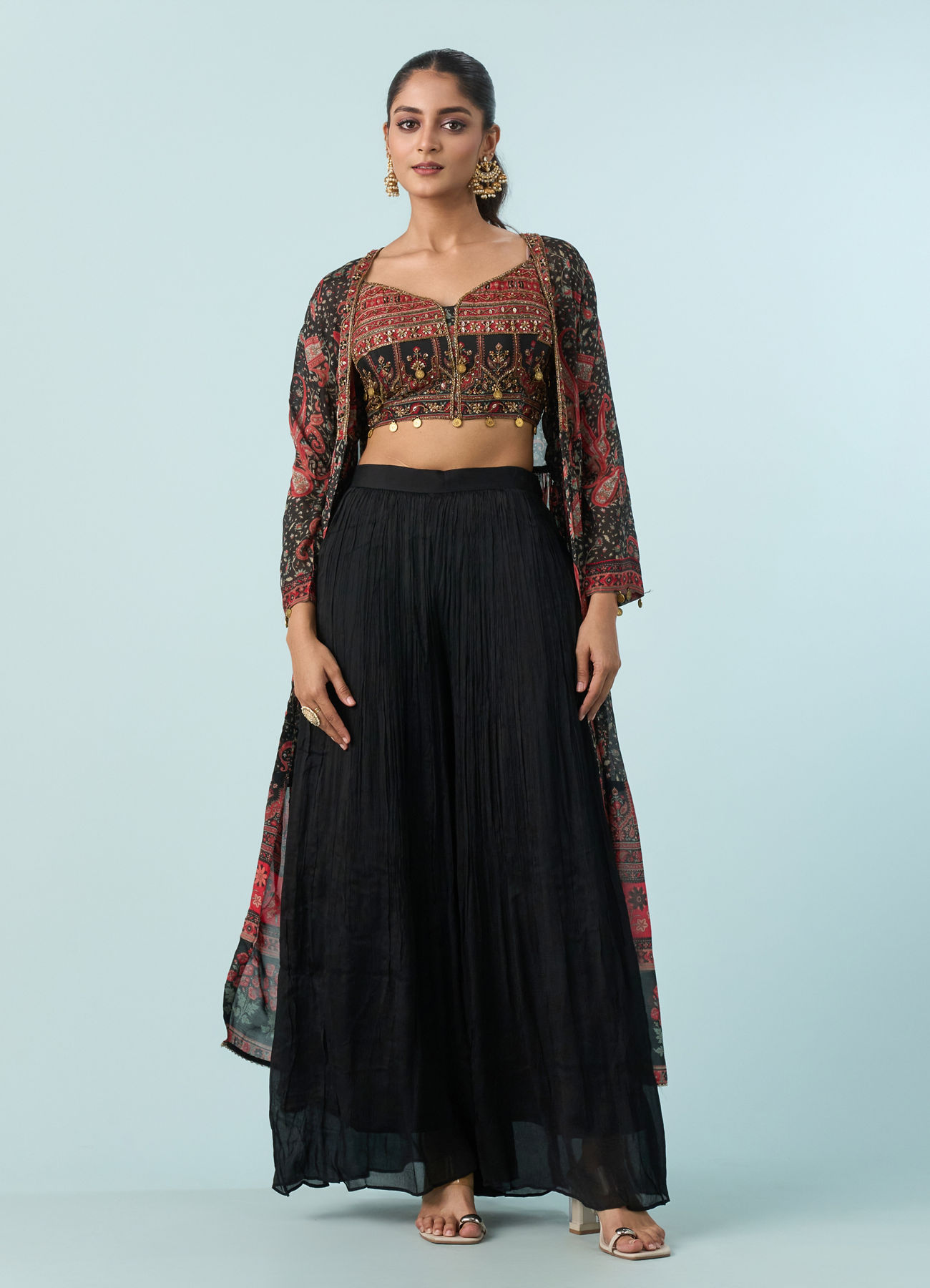 Mohey Women Chic Black Tri Tone Ensemble Indo Western