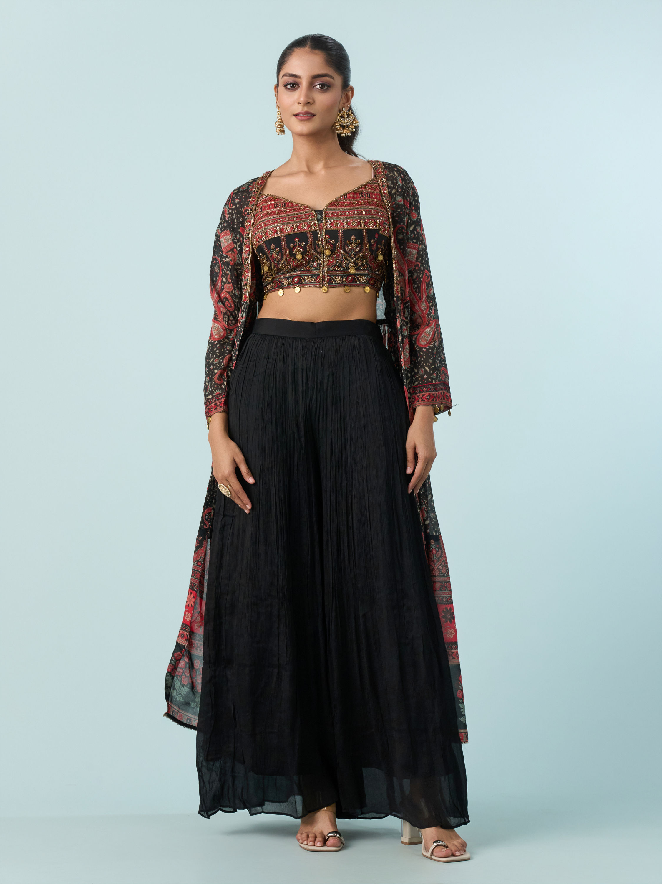 Mohey Women Chic Black Tri Tone Ensemble Indo Western