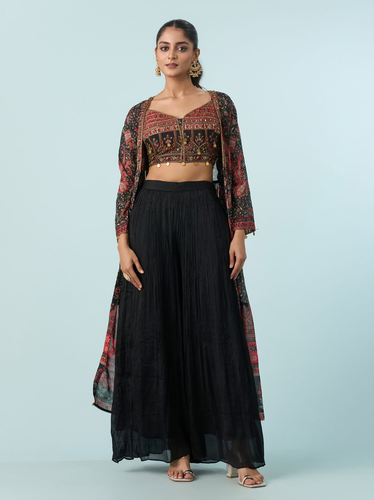 Mohey Women Chic Black Tri Tone Ensemble Indo Western