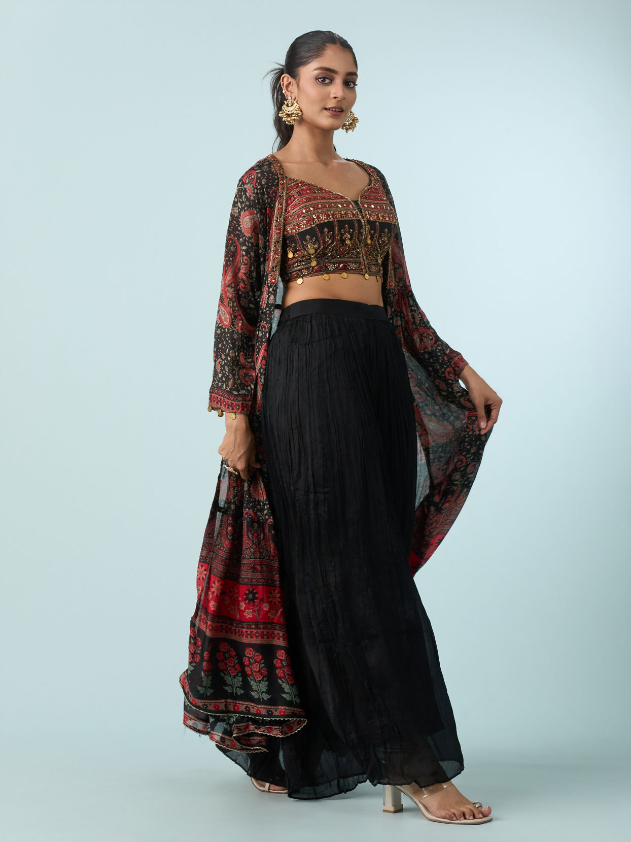 Mohey Women Chic Black Tri Tone Ensemble Indo Western
