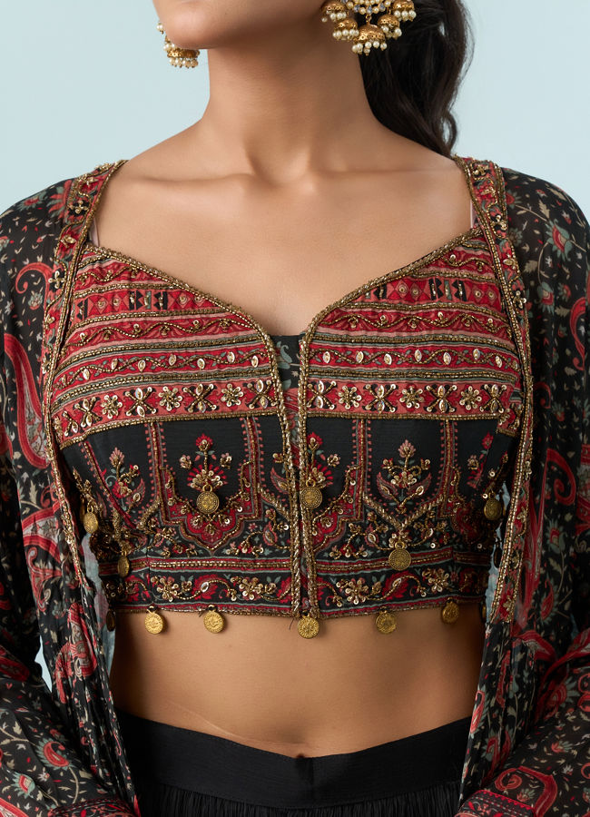 Mohey Women Chic Black Tri Tone Ensemble Indo Western