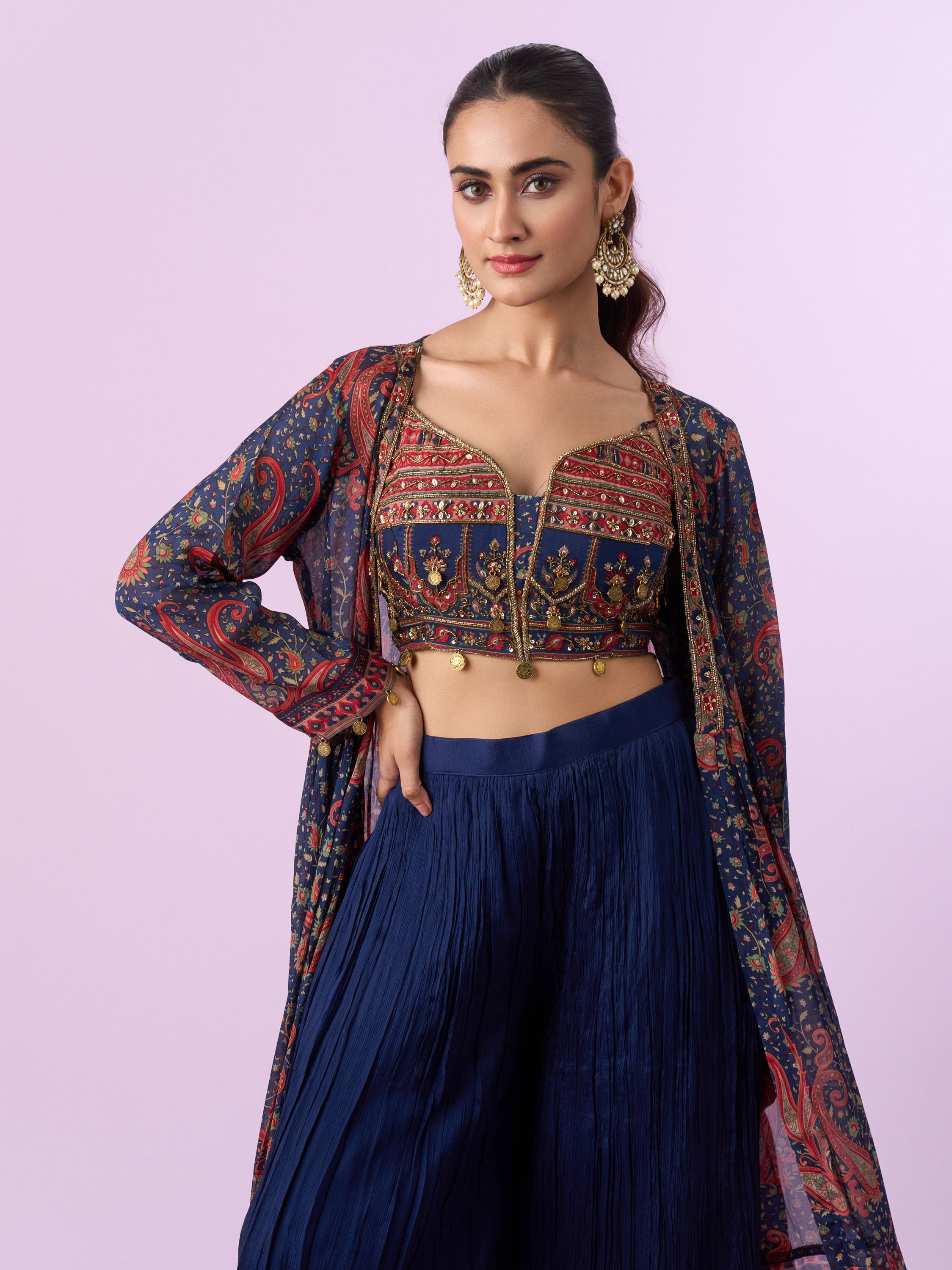 Mohey Women Indigo Blue Chinon Indo Western