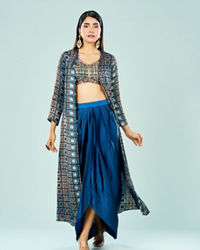 Mohey Women Indigo Elegance Satin Indo Western