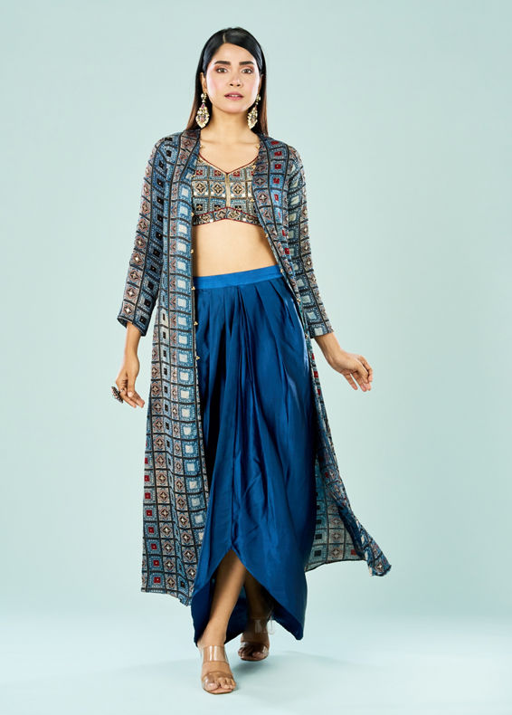 Mohey Women Indigo Elegance Satin Indo Western