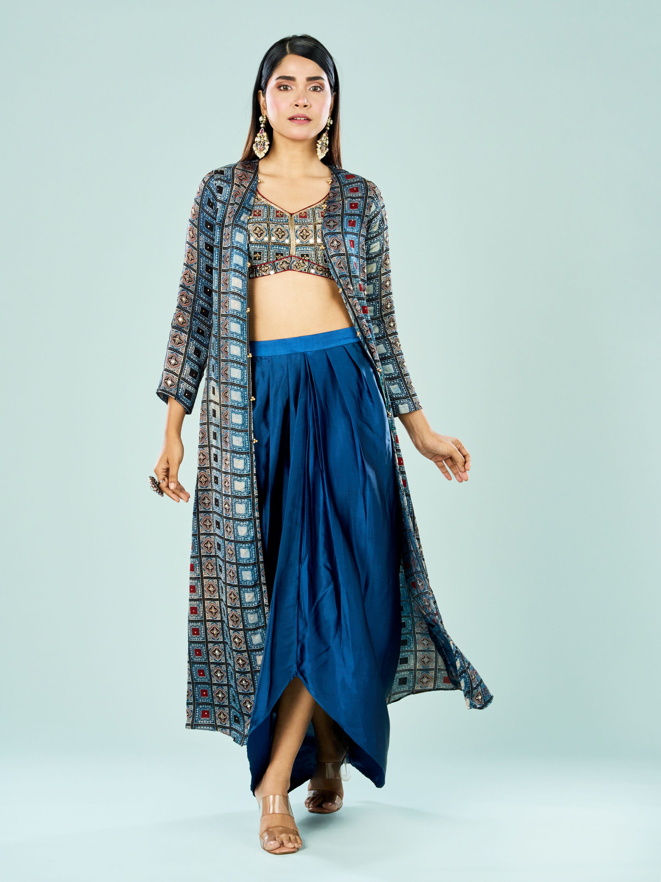 Mohey Women Indigo Elegance Satin Indo Western
