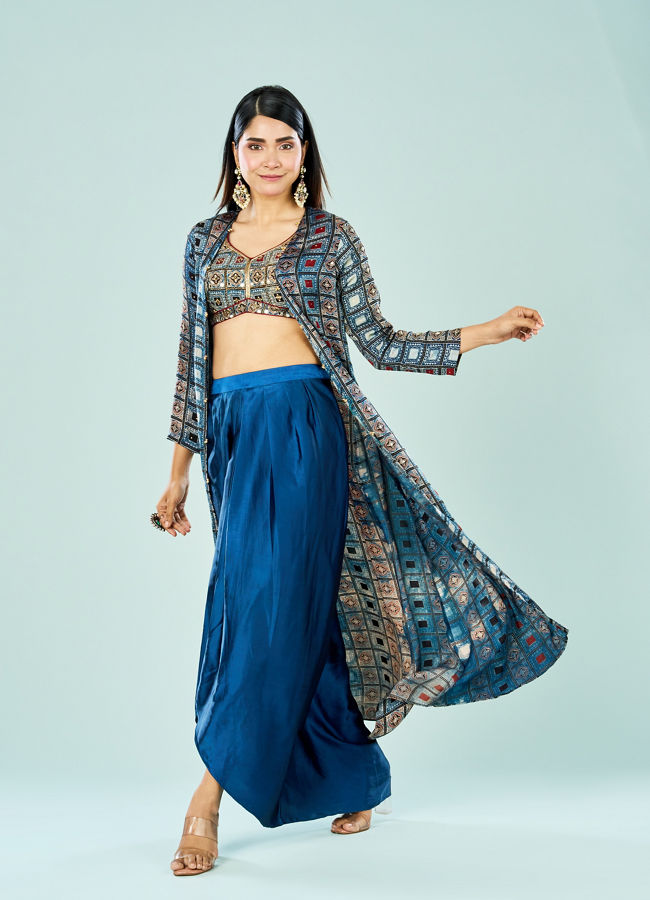 Mohey Women Indigo Elegance Satin Indo Western