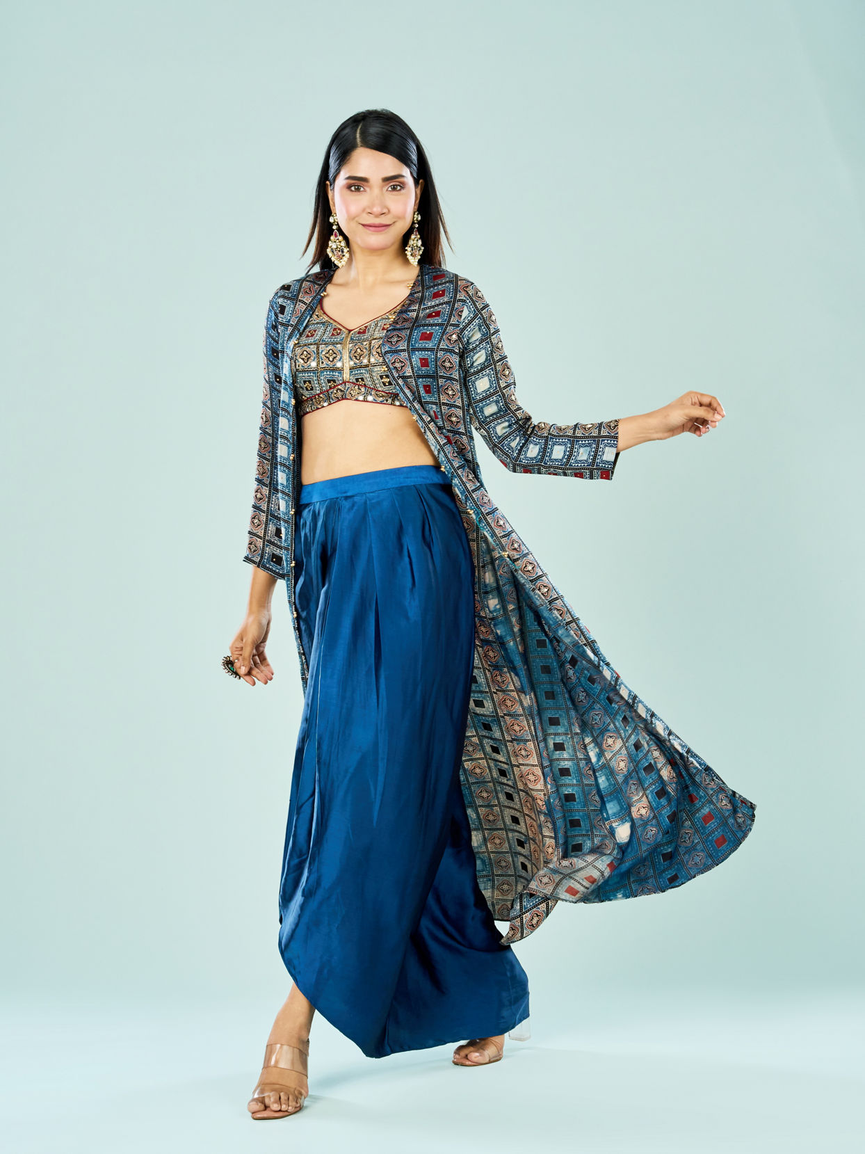 Mohey Women Indigo Elegance Satin Indo Western