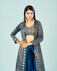 Mohey Women Indigo Elegance Satin Indo Western