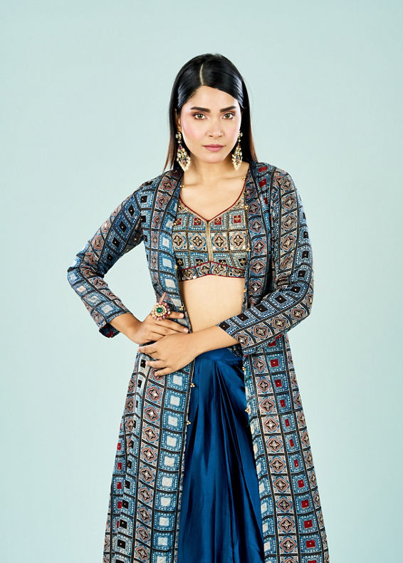 Mohey Women Indigo Elegance Satin Indo Western