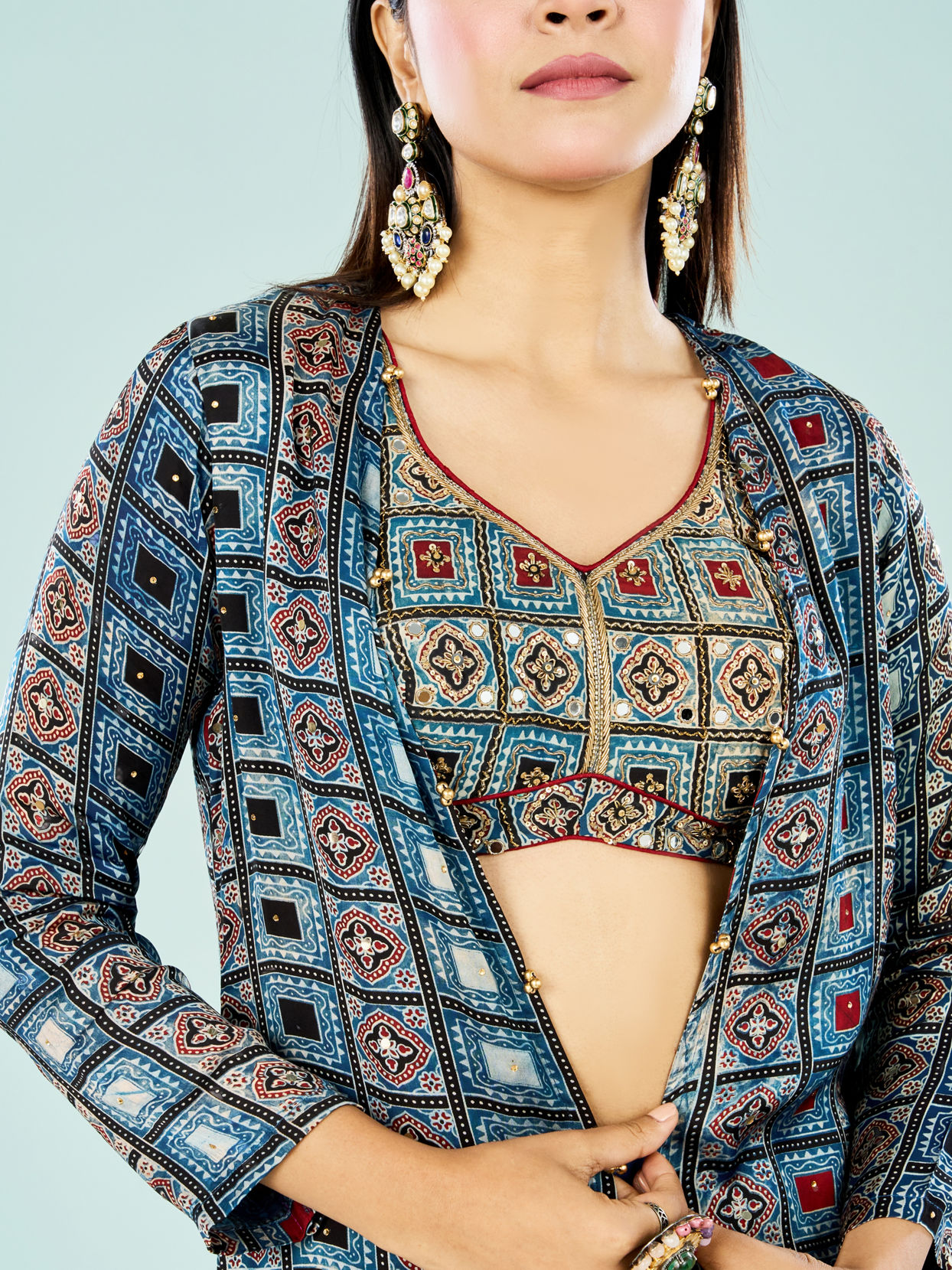 Mohey Women Indigo Elegance Satin Indo Western