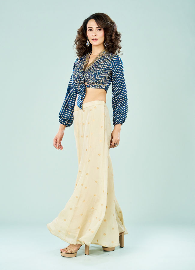 Mohey Women Indigo Blue Tissue Chic Indo Western