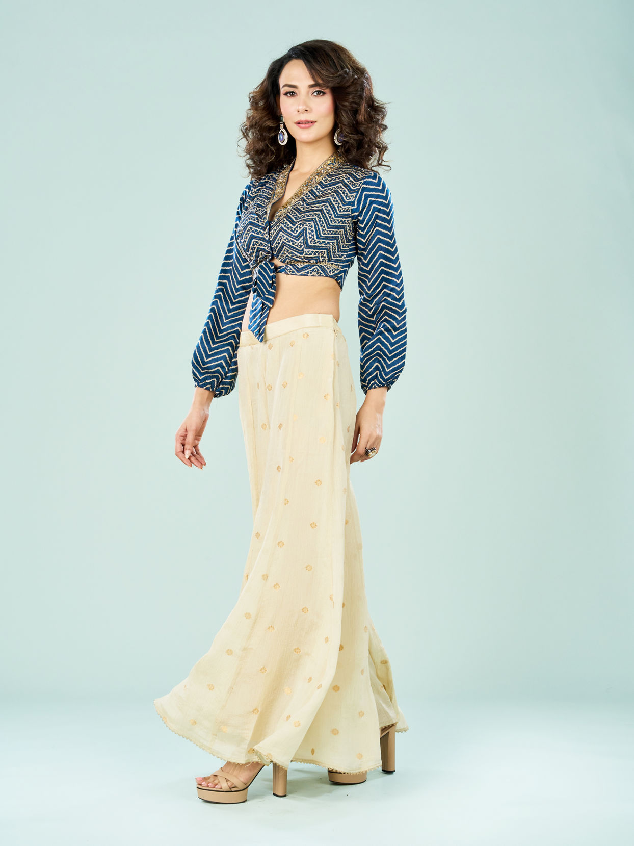 Mohey Women Indigo Blue Tissue Chic Indo Western