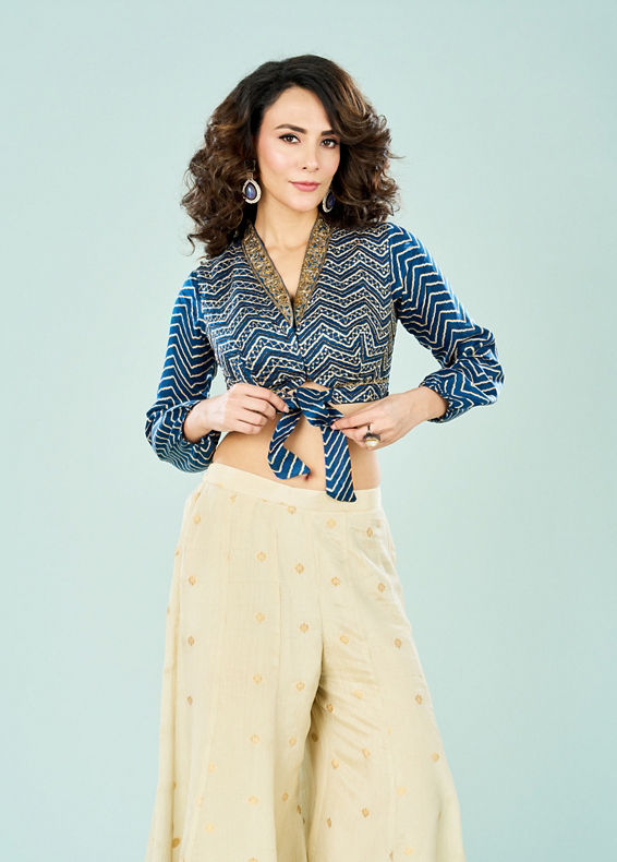 Mohey Women Indigo Blue Tissue Chic Indo Western