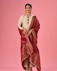 Mohey Women Elegant Cream Traditional Straight Suit