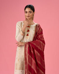 Mohey Women Elegant Cream Traditional Straight Suit