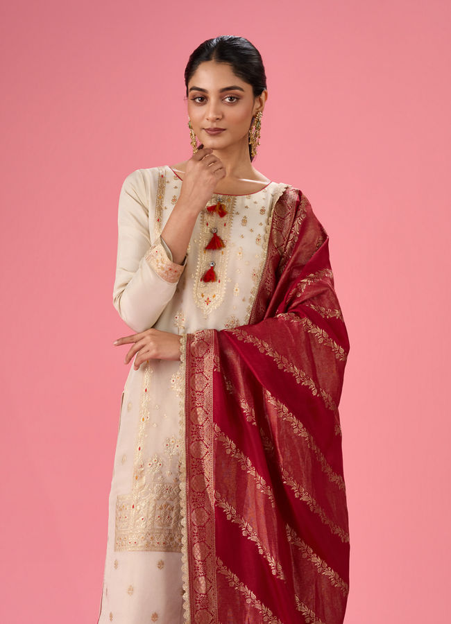 Mohey Women Elegant Cream Traditional Straight Suit