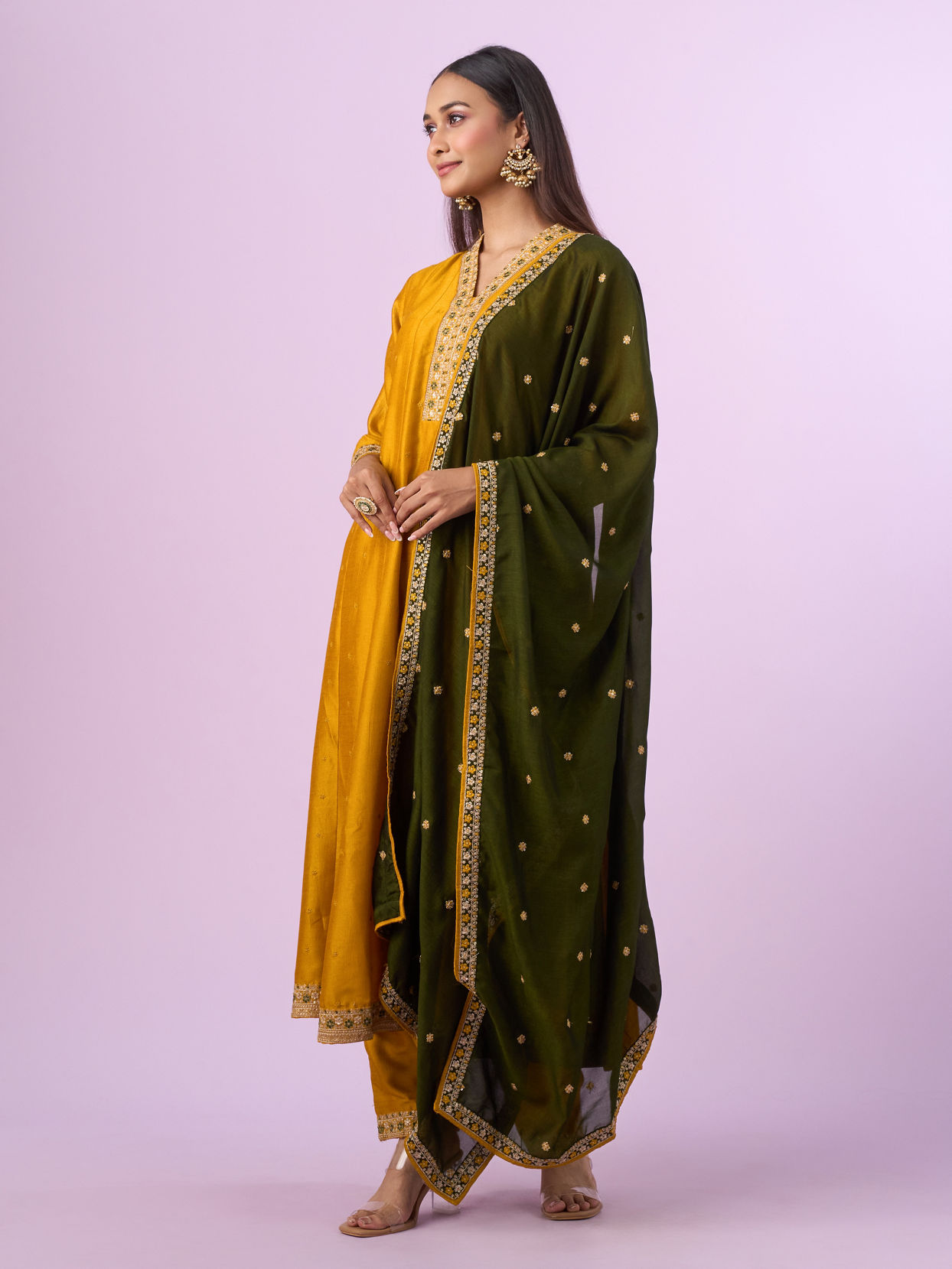Mohey Women Festive Mustard Yellow Anarkali Suit
