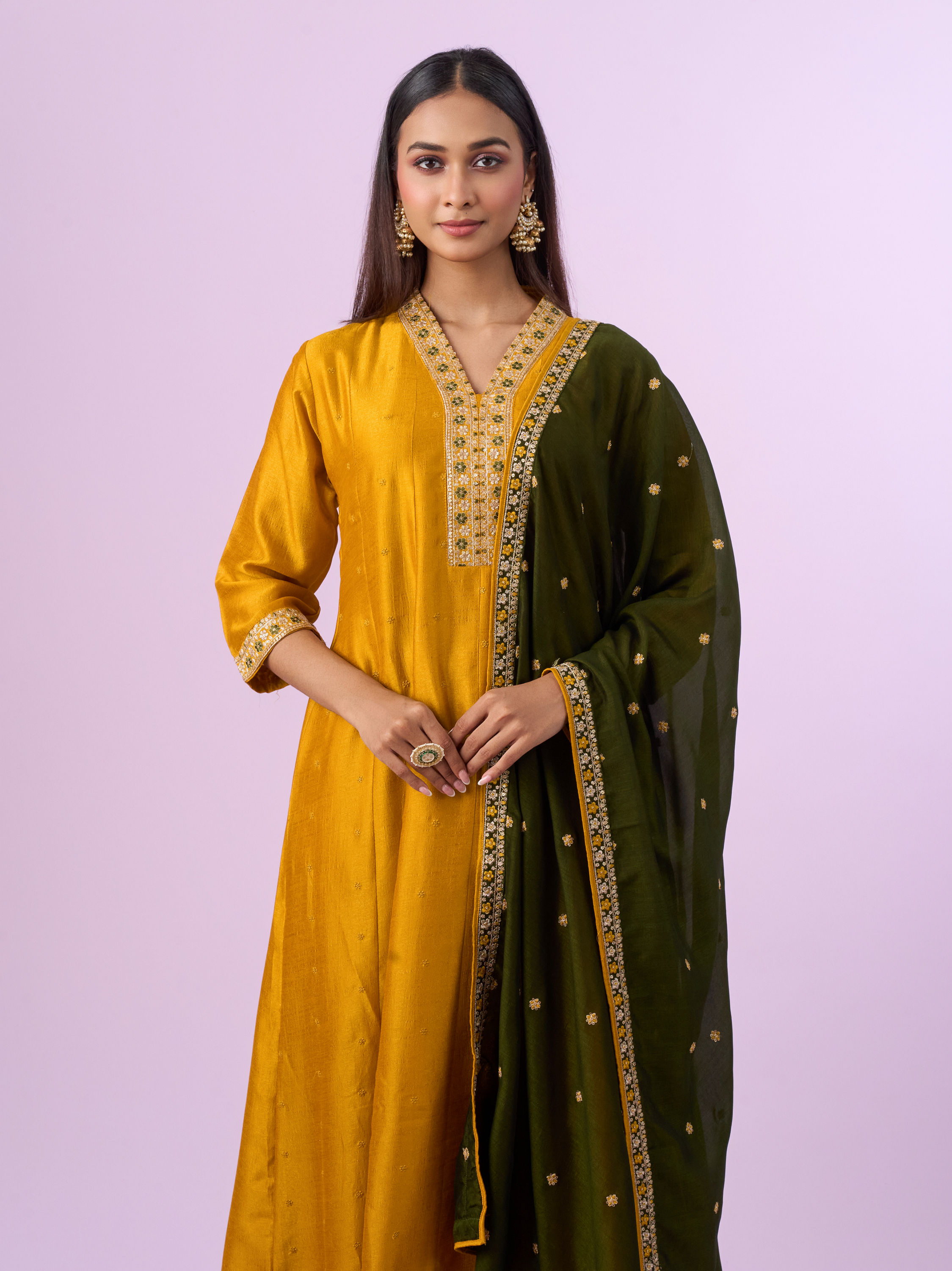 Mohey Women Festive Mustard Yellow Anarkali Suit