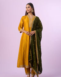Mohey Women Festive Mustard Yellow Anarkali Suit