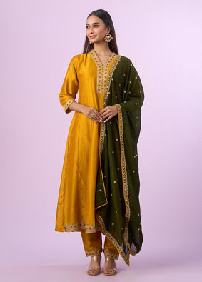 Mohey Women Festive Mustard Yellow Anarkali Suit