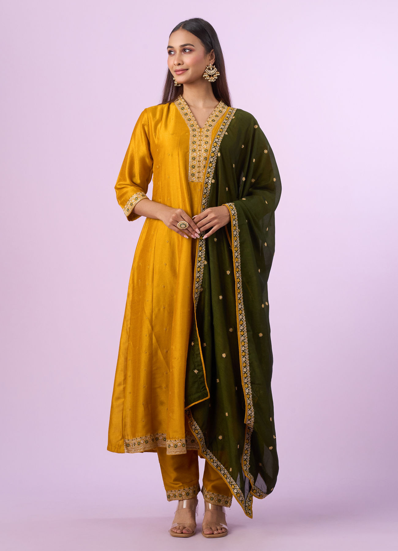 Mohey Women Festive Mustard Yellow Anarkali Suit