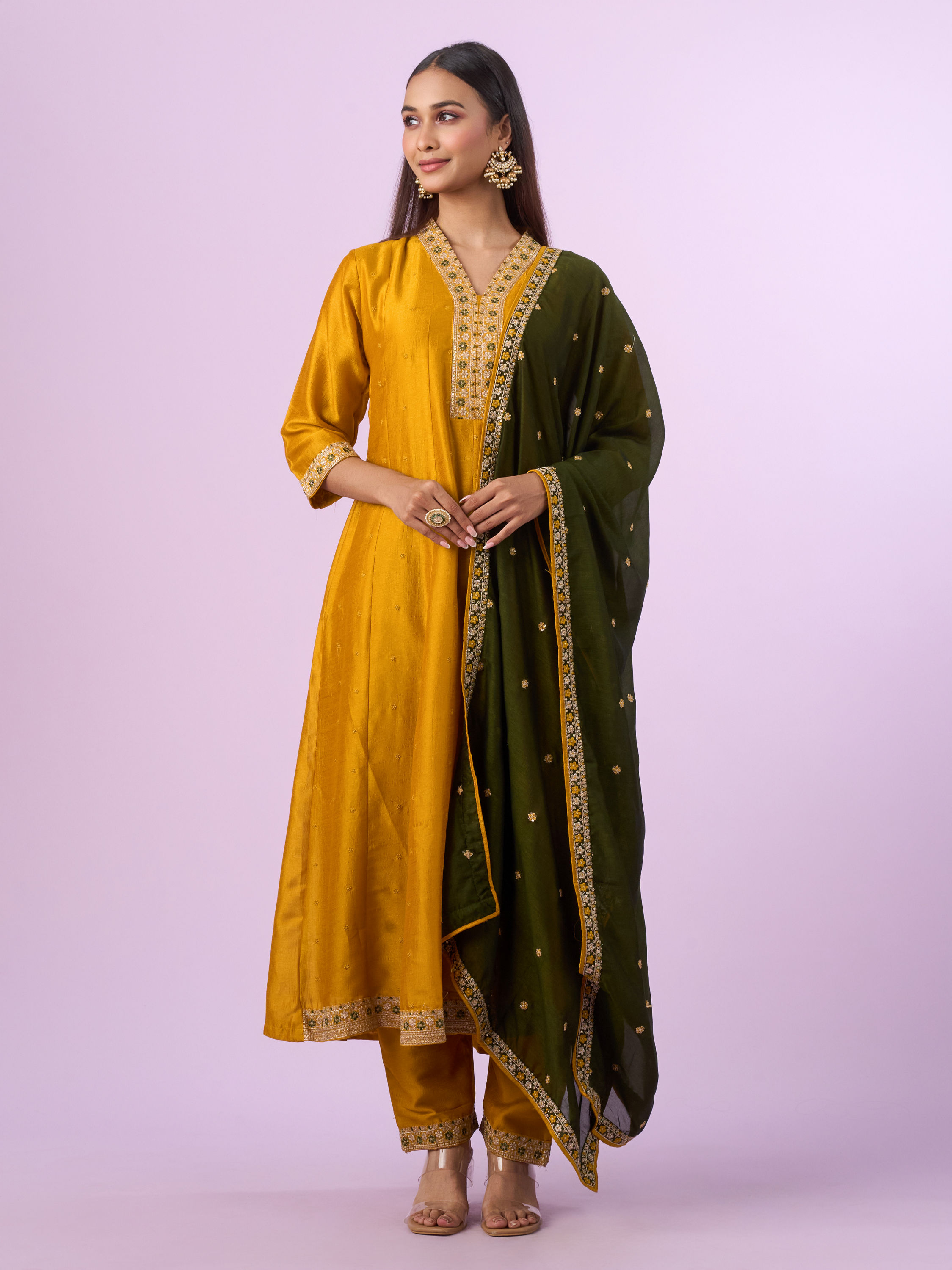 Mohey Women Festive Mustard Yellow Anarkali Suit