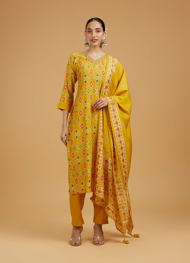 Mohey Women Glowing Mustard Yellow Straight Suit