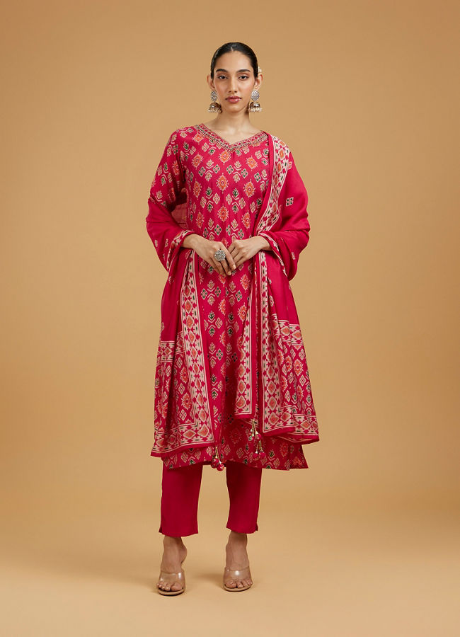Mohey Women Rani Pink Enchanting Stitched Suit
