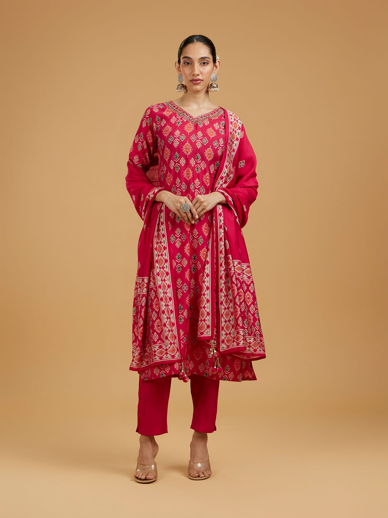 Mohey Women Rani Pink Enchanting Stitched Suit