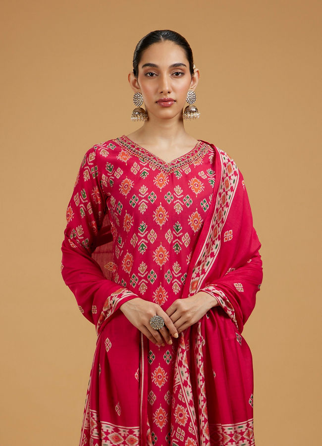 Mohey Women Rani Pink Enchanting Stitched Suit