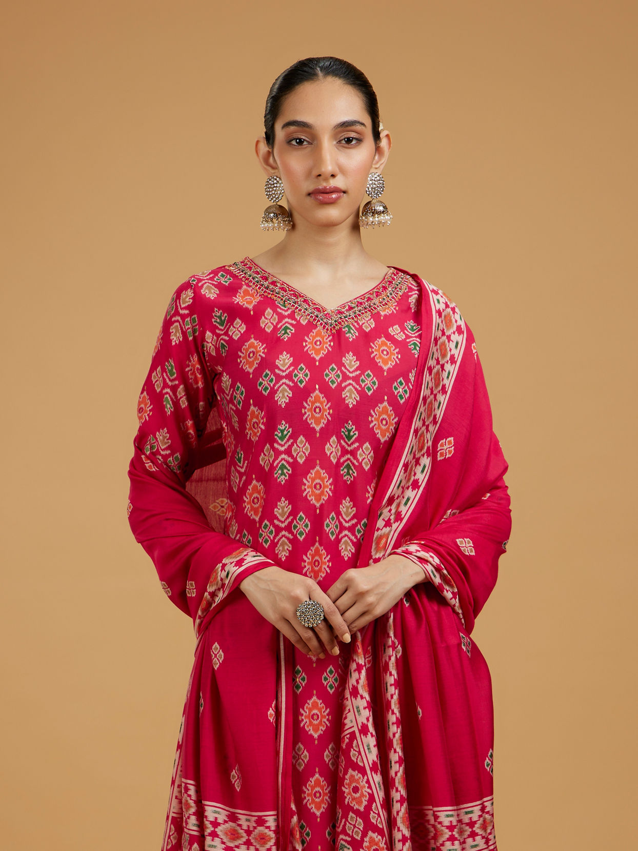 Mohey Women Rani Pink Enchanting Stitched Suit