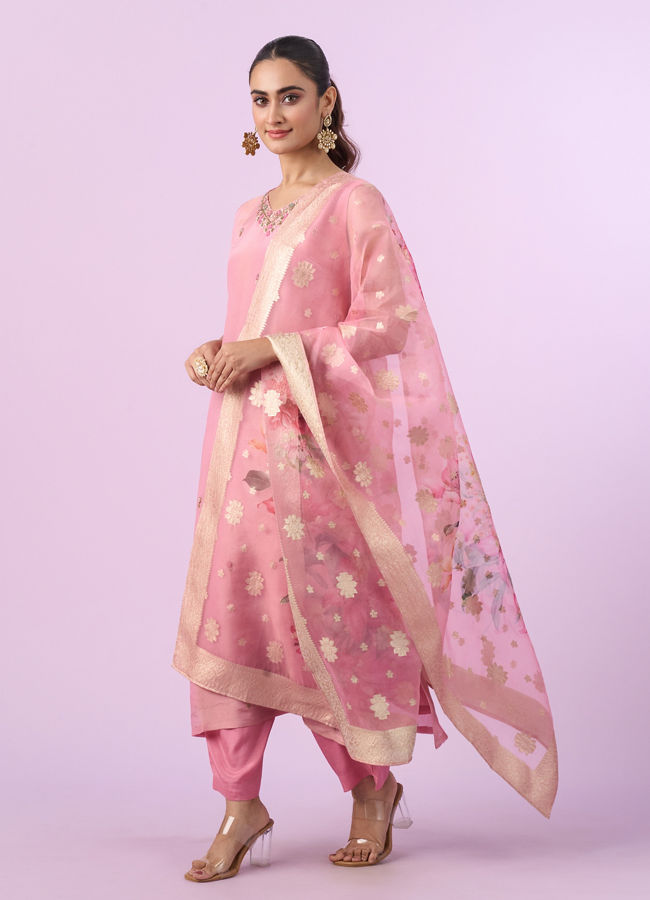 Mohey Women Orchid Pink Art Silk Three Piece Stitched Suit