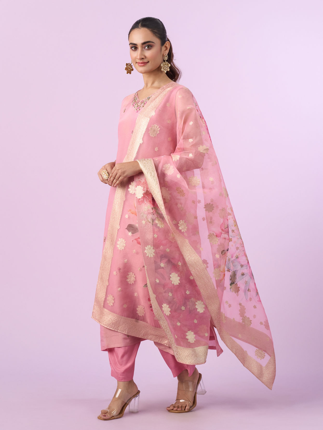 Mohey Women Orchid Pink Art Silk Three Piece Stitched Suit
