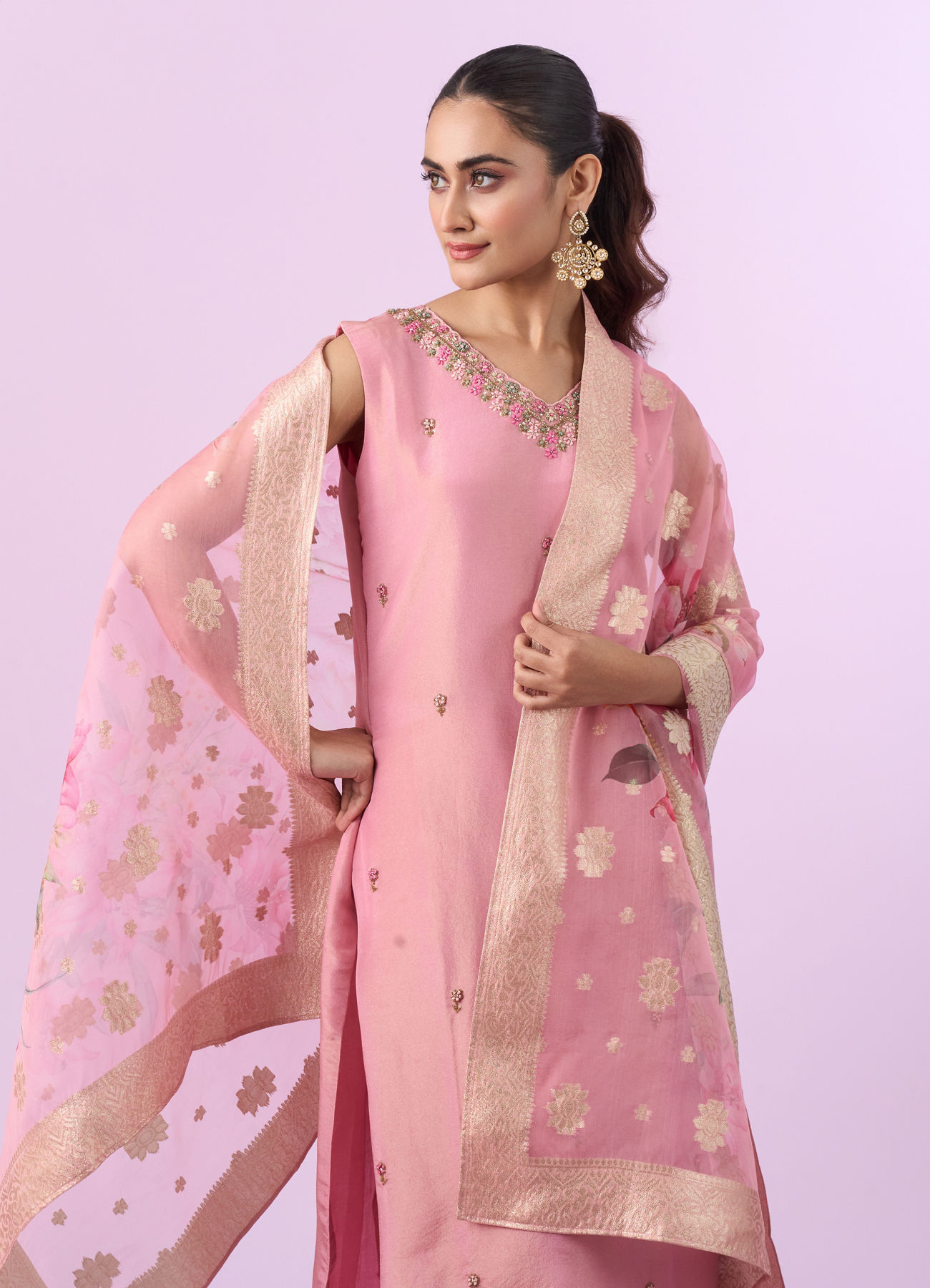 Mohey Women Orchid Pink Art Silk Three Piece Stitched Suit