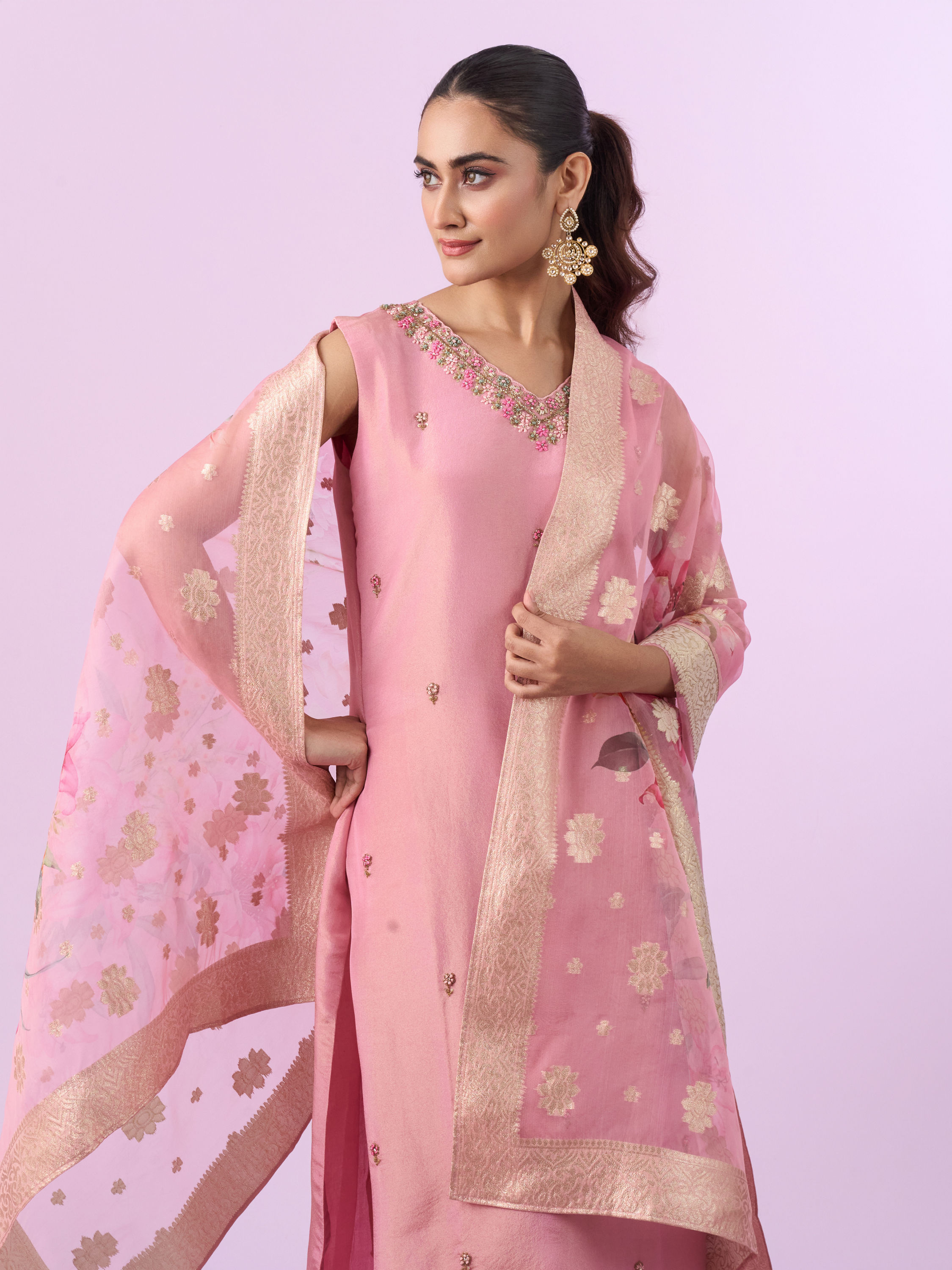 Mohey Women Orchid Pink Art Silk Three Piece Stitched Suit