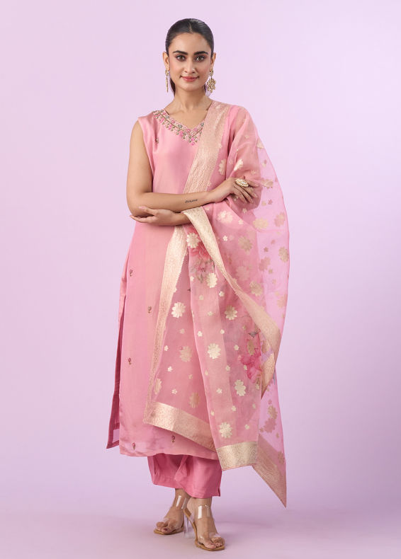 Mohey Women Orchid Pink Art Silk Three Piece Stitched Suit
