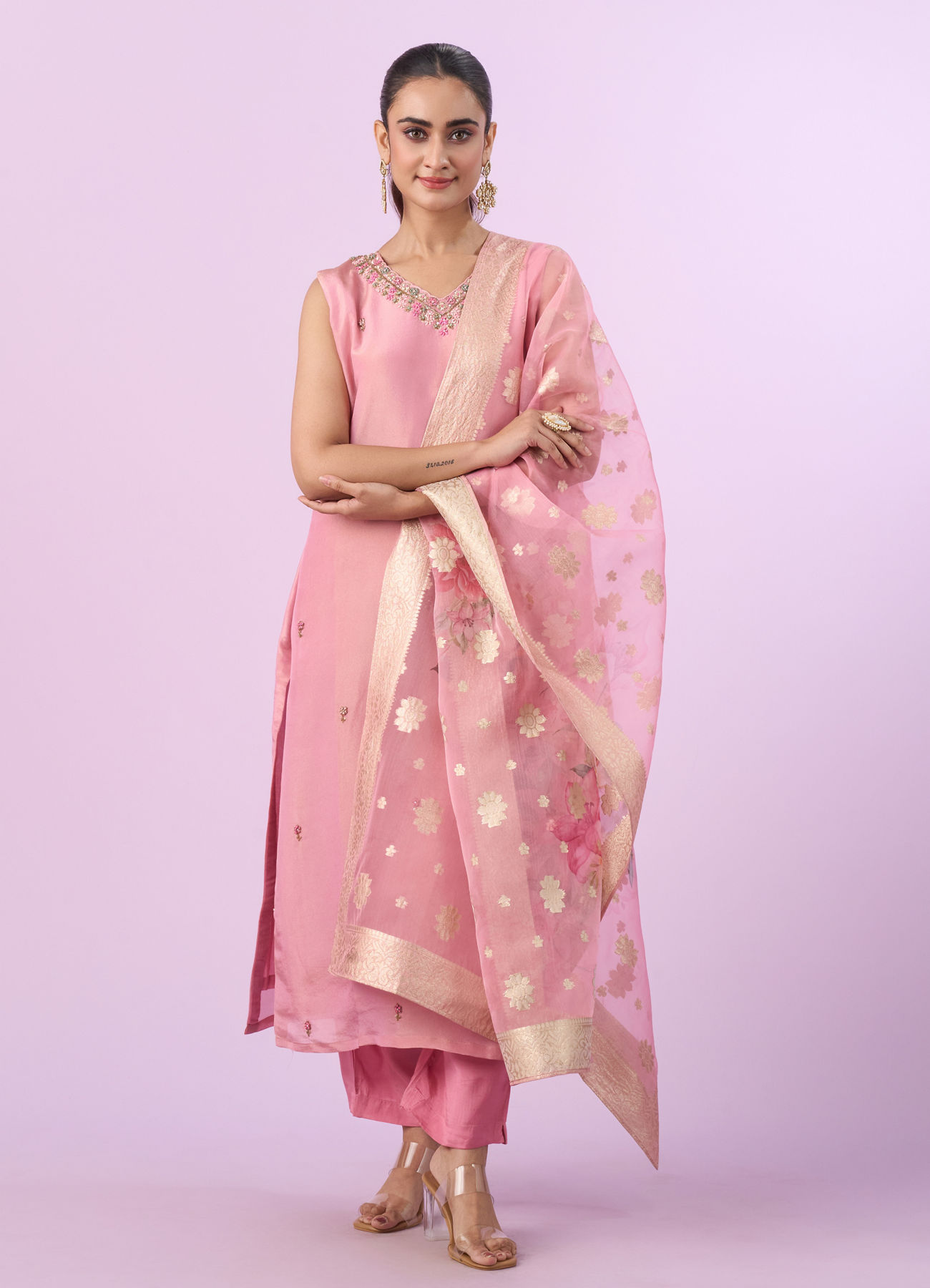 Mohey Women Orchid Pink Art Silk Three Piece Stitched Suit