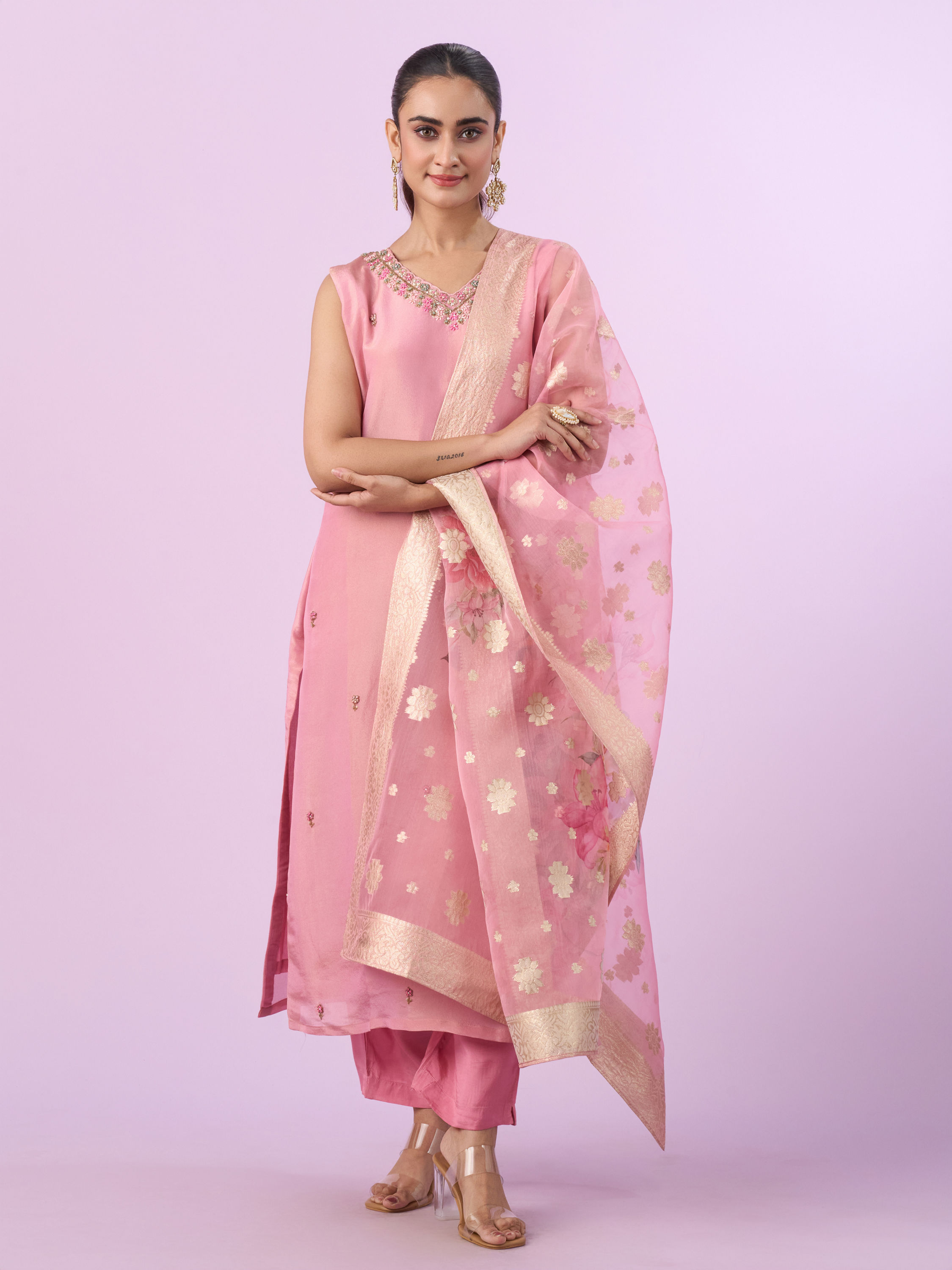 Mohey Women Orchid Pink Art Silk Three Piece Stitched Suit