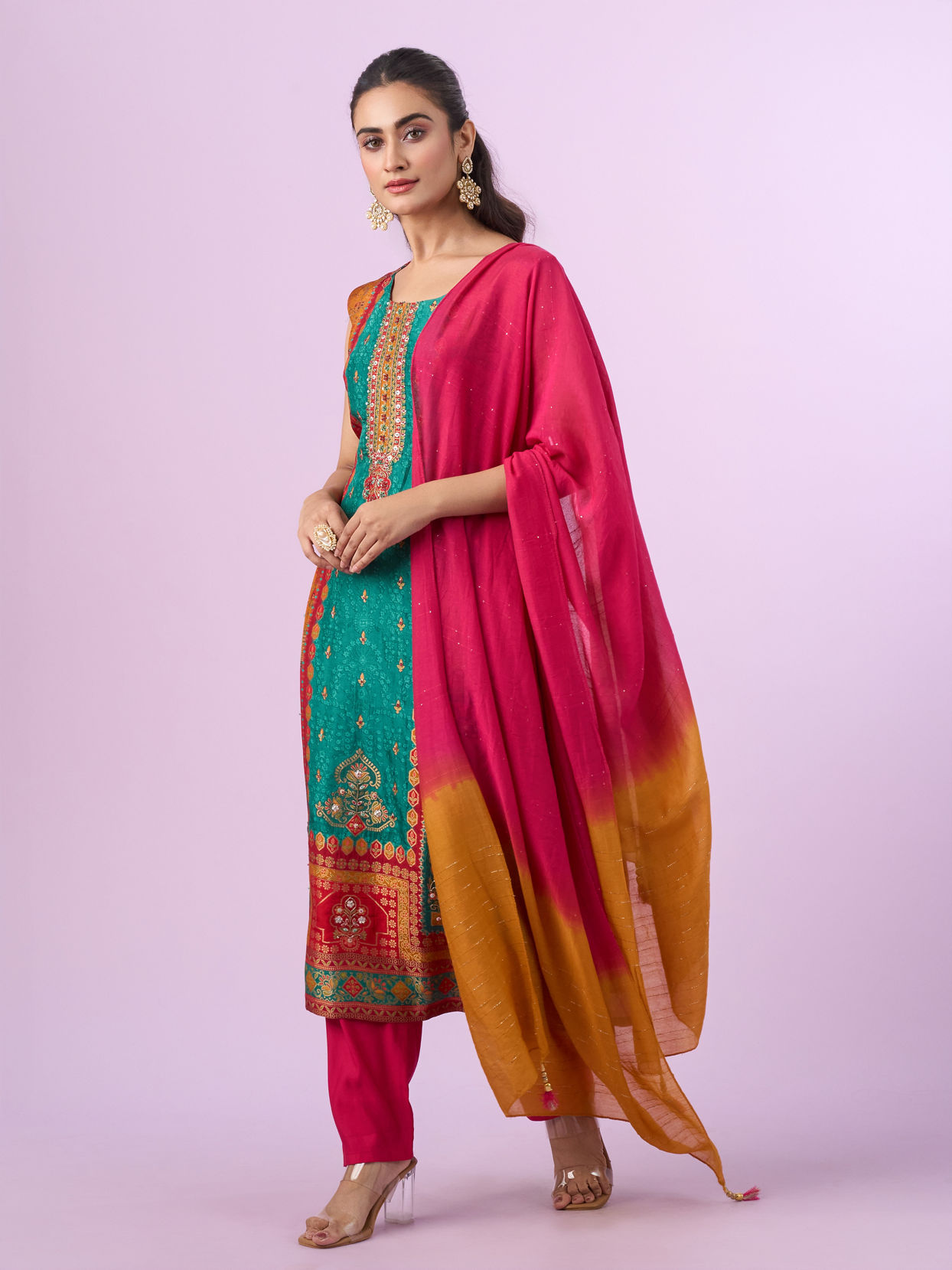 Mohey Women Eternal Radiance Rani Green Stitched Suit