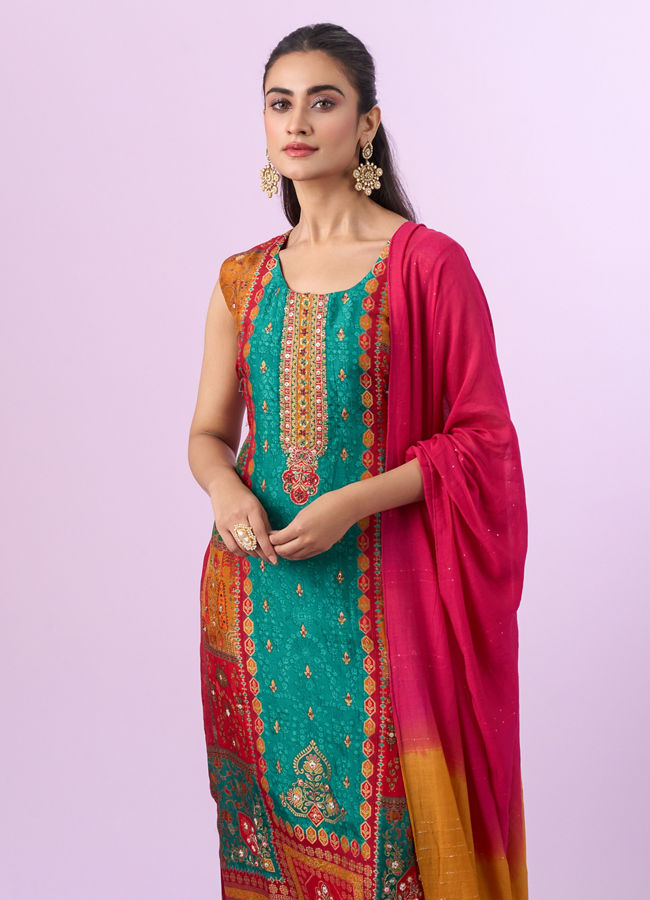 Mohey Women Eternal Radiance Rani Green Stitched Suit