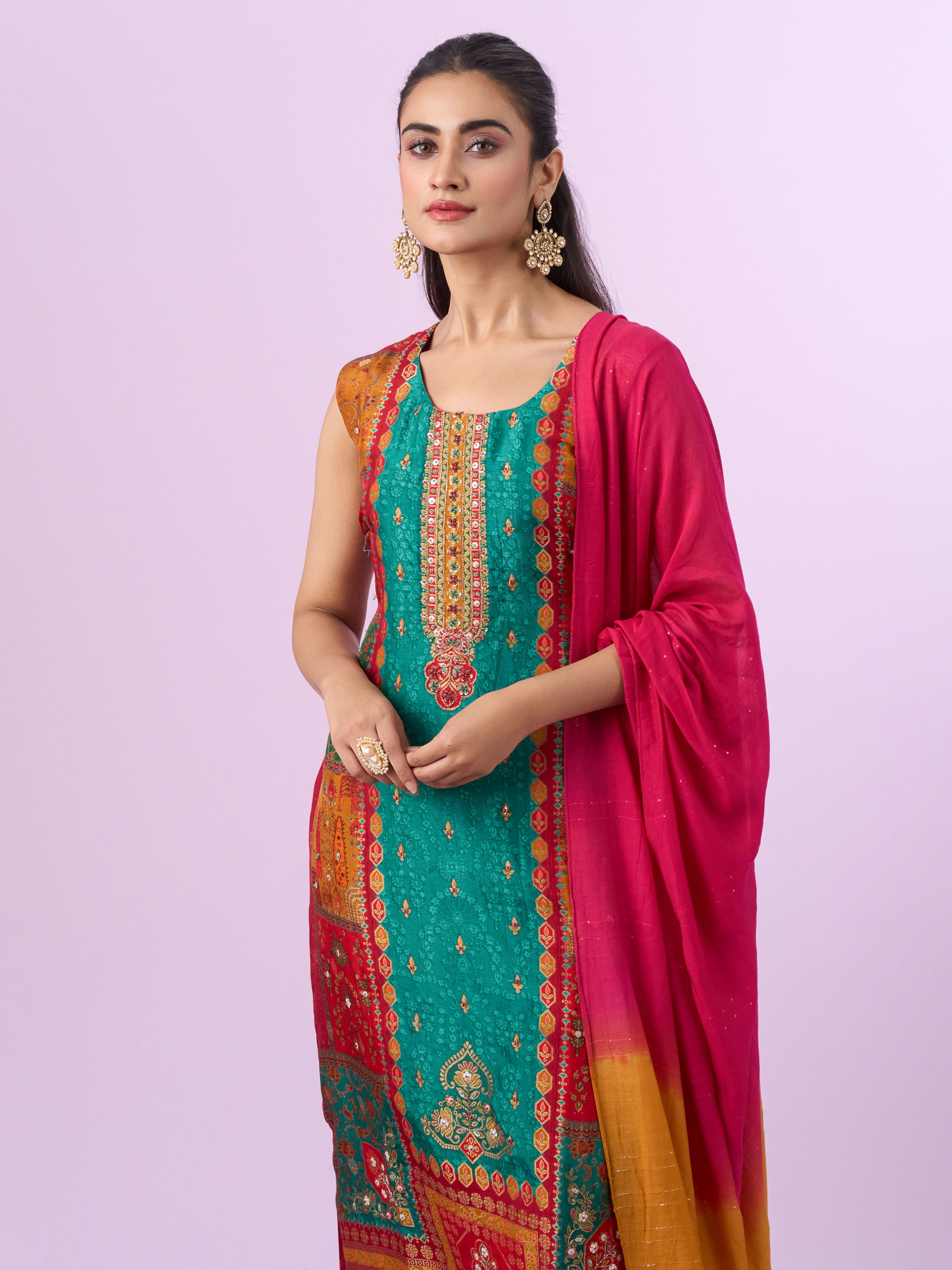 Mohey Women Eternal Radiance Rani Green Stitched Suit