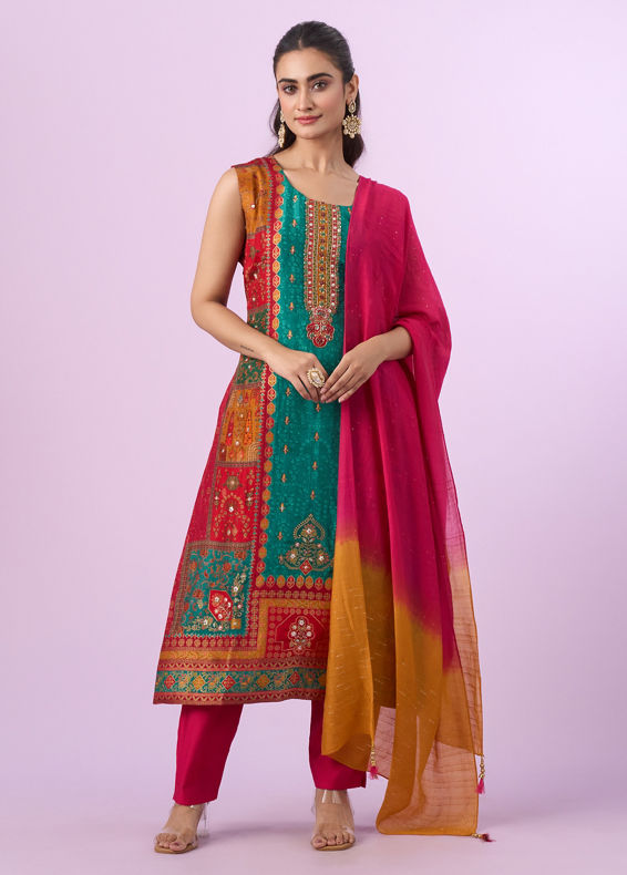 Mohey Women Eternal Radiance Rani Green Stitched Suit