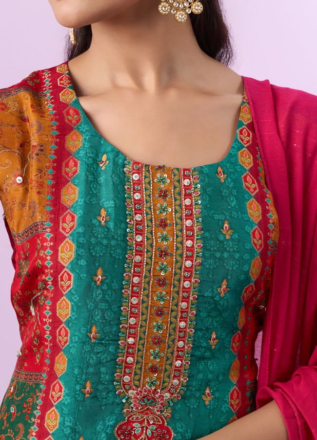 Mohey Women Eternal Radiance Rani Green Stitched Suit