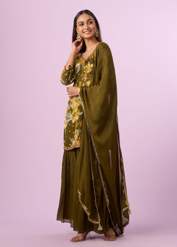 Mohey Women Emerald Elegance Sharara Suit