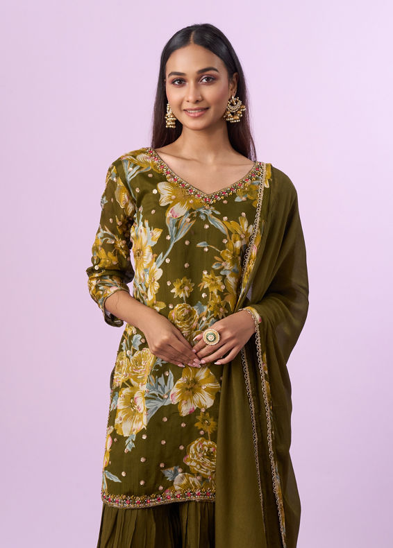 Mohey Women Emerald Elegance Sharara Suit