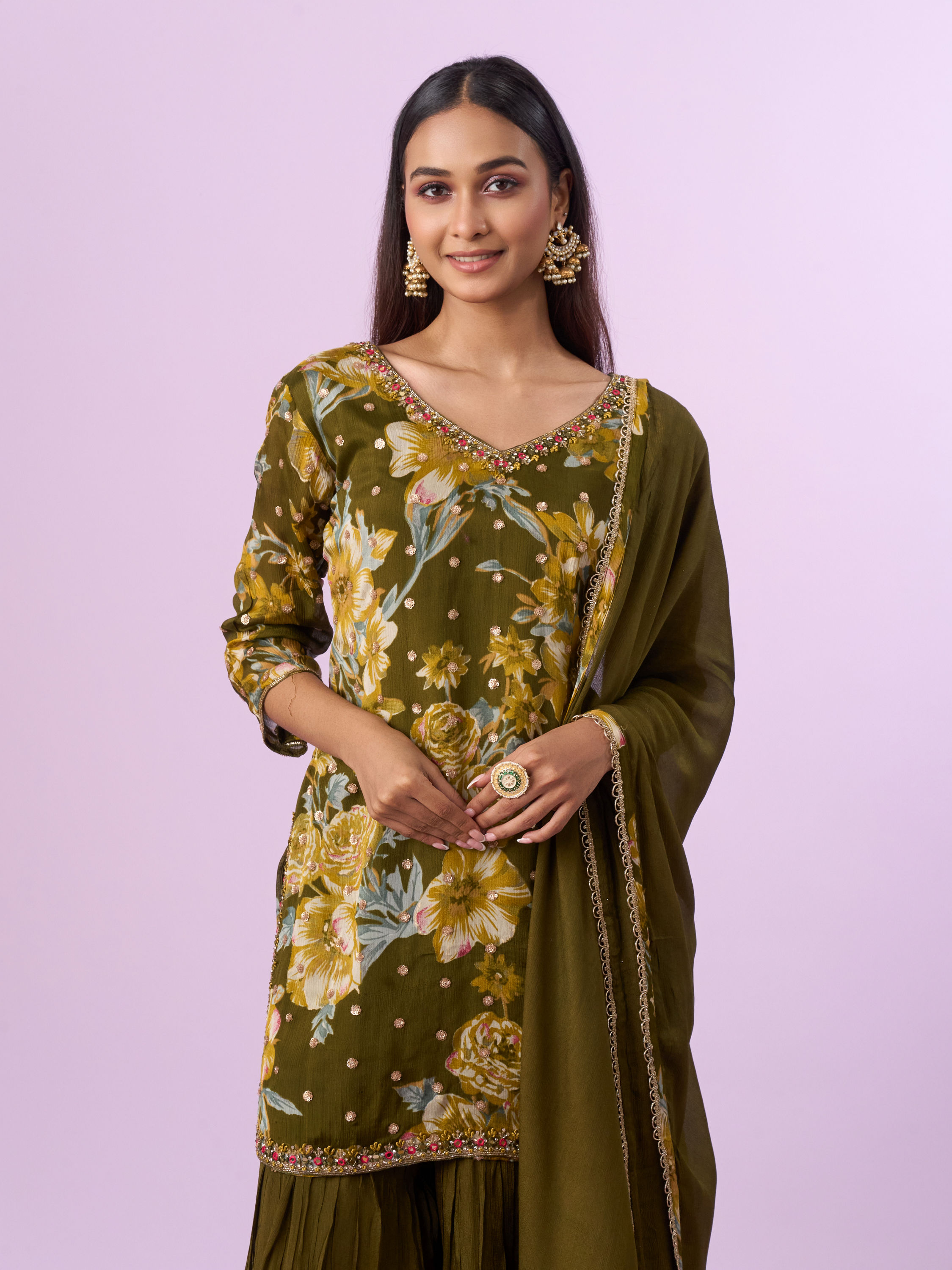Mohey Women Emerald Elegance Sharara Suit
